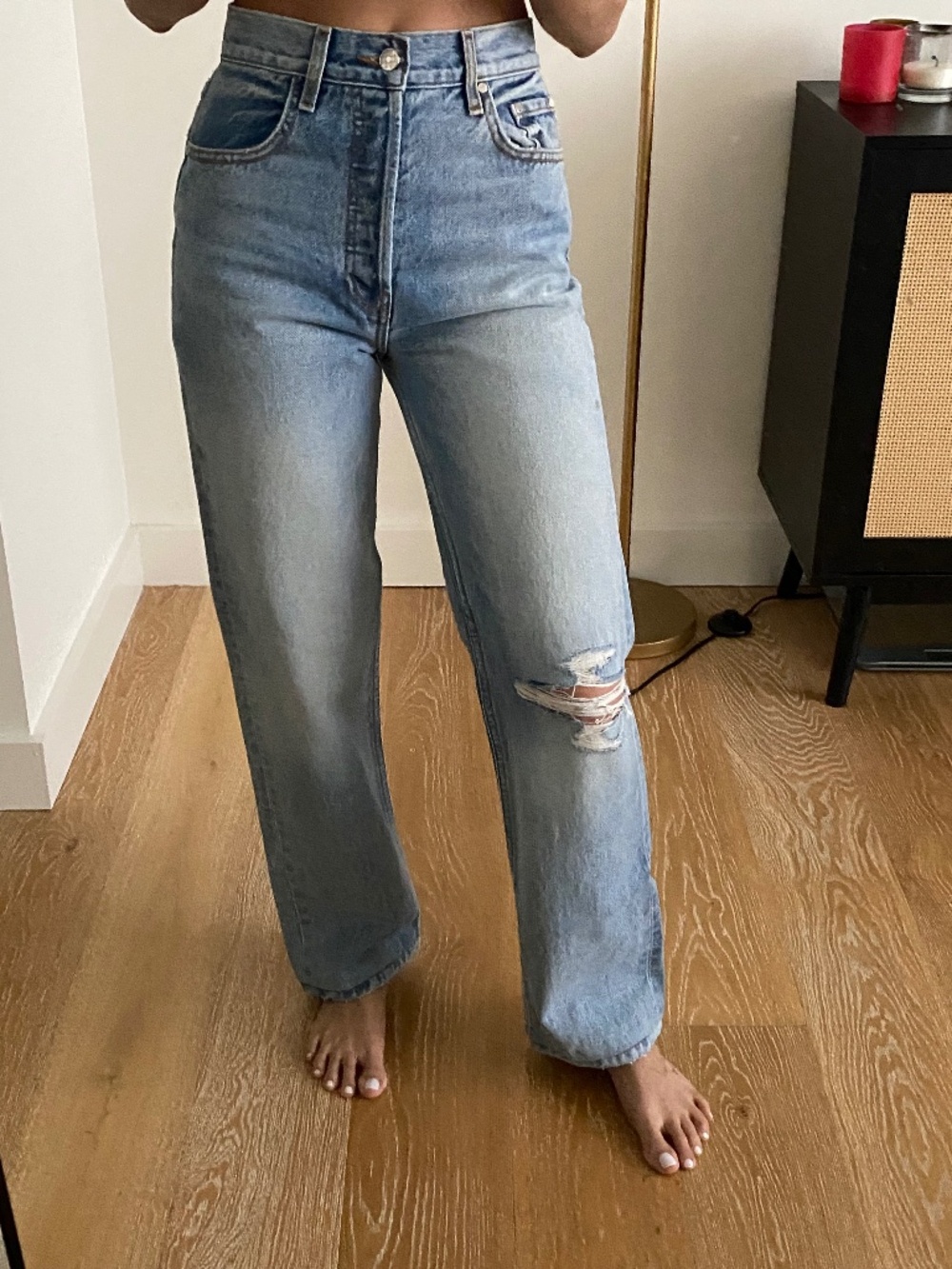 EB DENIM Distressed high-rise straight-leg jeans Size 24 - Picture 4 of 9